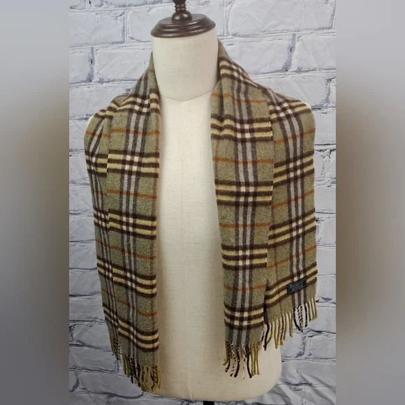 Burberry Vintage Scarf Nova Check 100% Cashmere England 90s Y2K 56" x 12" - Picture 10 of 11